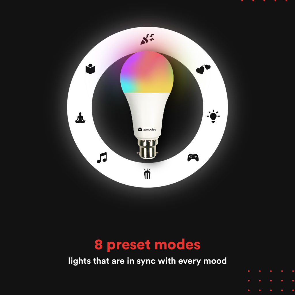 zunpulse smart bulb with preset modes and lighting modes